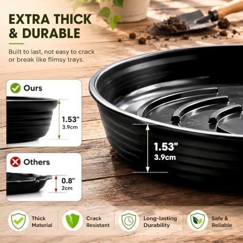 10Pack Plant Saucer 11 inch, Heavy Duty Flower Pot Saucers, Plant Pot Saucers Bulk, 1.5'' Deeper Plant Trays for Pots Durable Drip Trays for Potted Plants, Plant Saucers for Outdoors and Indoors - Image 3