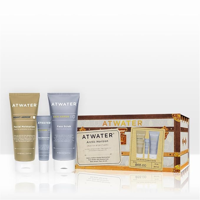 ATWATER Arctic Horizon Gift Set – Men’s 3-Piece Skincare Kit with Face Scrub, Eye Cream & Moisturizer, Clean Skincare Set for Daily Hydration