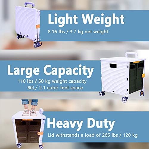 FELICON SELORSS Foldable Utility Cart Folding Portable Rolling Crate-Purple - Image 3