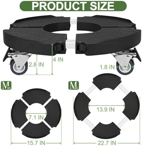 Plant Caddy Stand with 360° Wheels Adjustable 15-22 Inch Rolling Plant Stand Heavy Duty Large Plant Cart Dolly with Casters 440lbs Capacity for Large Planter, Garden Pot, Flower Pot, Black, 1 Pack - Image 2