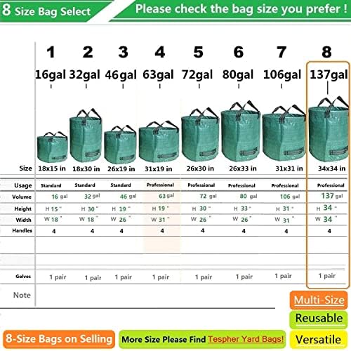 Professional 3-Pack 137 Gallon Extra Large Lawn Garden Bags (D34,H34 in) Reusable Yard Waste Bags with Gardening Gloves for Big Leaf Bag,Lawn Weeds,Grass Clippings Bag,Yard Debris Containers 4 Handles - Image 7