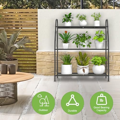 VyGrow Plant Stand, 3 Tier Plant Shelf for Indoor Outdoor, Heavy Duty Metal Outdoor Plant Stand Holder Rack for Living Room Balcony and Garden, Iron Wire, Black - Image 3