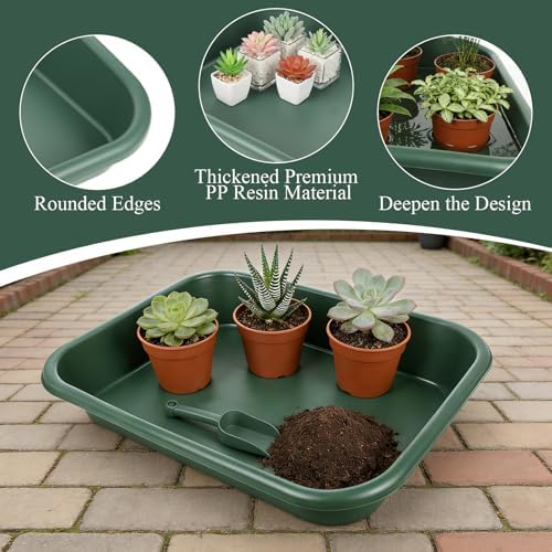 Rainmae 2 Set Garden Tidy Trays with Shovels, Large Potting Tray for Seeding, Mixing Soil and Repotting, One-Piece Gardening Tray for Succulents, Cactus and Indoor Plants, 23 x 13.6 x 4.5 Inch, Green - Image 3
