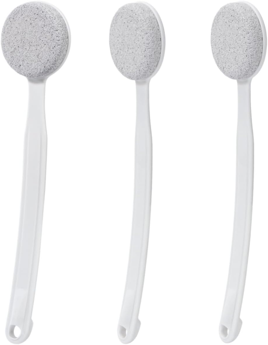 Pumice Stone for Feet with Long Handle 13.7", 3 Pack Hard Skin Callus Remover, Scrubber and Exfoliator for Dead Dry Skin, Softer & Smoother Feet, Pedicure Tool (Curved)