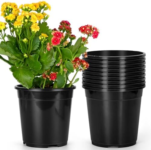 OUPSAUI 1 Gallon Pots for Plants, 6.7 Inch Plant Pots with Drainage Holes, Sturdy Plastic Large Nursery Pot, 1 Gallon Nursery Pots for Seedlings, Succulents, Cuttings by OUPSAUI
