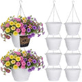 10 Pack 11 Inch Plastic Hanging Planter Bulk White Hanging Baskets for Plants with Drainage Trays Self Watering Plant Pot Outdoor Indoor Planter for Garden, Balcony, Porch, Patio Decor by Romooa