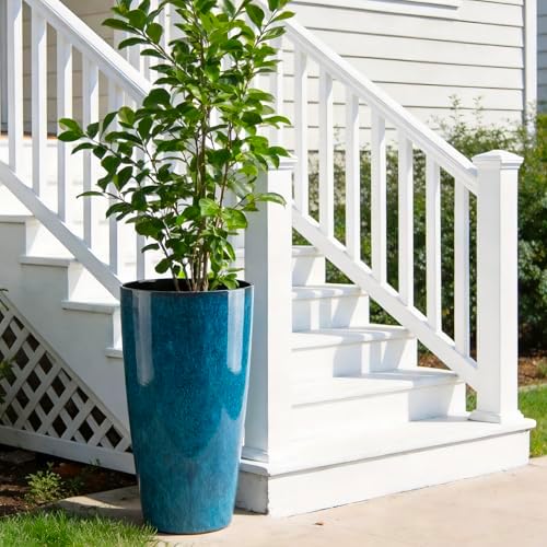 21 inch Tall Planter, Indoor Outdoor Planter Set of 2 Tall Outdoor Planters for Porch Large Planter Pot with Drainage Hole for Home Garden Front Door (Deep Blue) - Image 7