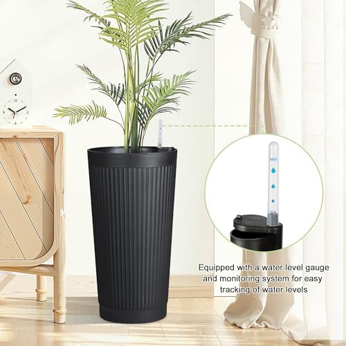 Self Watering Tall Planters Set of 2, Black Round - Image 5