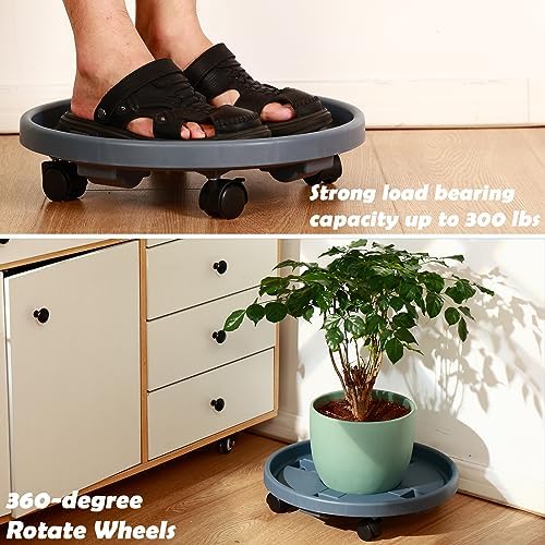 3 Pakcs Large Plant Caddy with Wheels 15.8" Rolling Plant Stands Heavy-duty Plastic Plant Roller Base Pot Movers Plant Saucer on Wheels Indoor Outdoor Plant Dolly with Caster Planter Tray Coaster Grey - Image 3