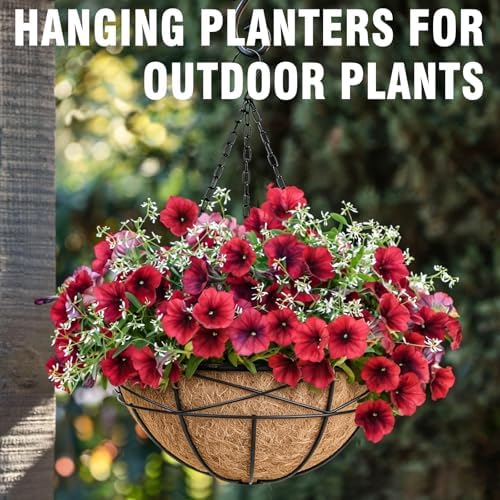 4 Pack 20 Inch Hanging Planters Baskets for Outdoor Plants Extra Large Deep Hanging Baskets with Natural Coconut Liner Flower Pots for Porch Balcony Garden Decor - Image 4