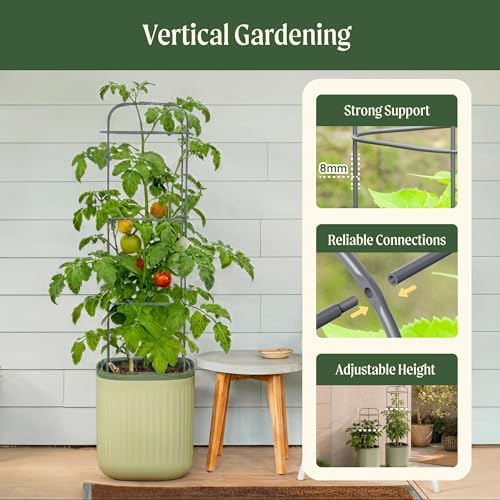 Vego garden Planters for Outdoor & Indoor Plants, Large Plant Pots with Self Watering, 55" Tall Large Plant Pots with Steel Trellis for Flowers Plants Decor Sage Green - Image 3