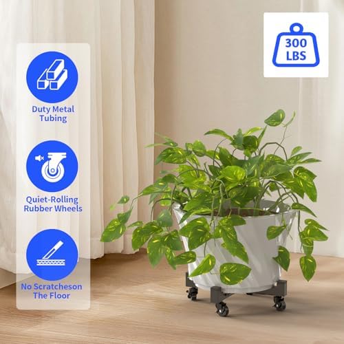 Plant Caddy With Wheels, Adjustable 9in to 13inch Heavy Duty Rolling Plant Dolly, Metal Plant Stand With 4 Lockable Caster Wheels, For Indoor Outdoor Pots Planter, Holds Up to 300 Lbs, Moving Dolly - Image 3