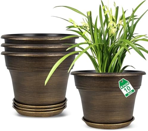 Fodetyff Planters-Plant-Pots-Indoor-Outdoor, 10 inch 4 Pack Gold by Fodetyff