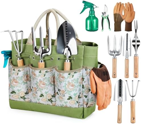Grenebo Heavy Duty Gardening Tools with Handbag, Gardening Gifts for Women by Grenebo