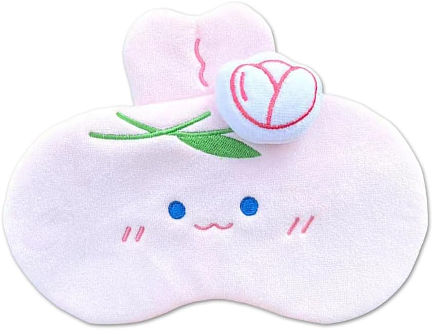 PERFECTSIGHT Rabbit Sleep Eye Masks, Cute Plush Sleep Eye Cover Lightweight Adjustable Eyeshade Faux Fur Mask Cover for Women Men Sleep Travel Nap, Pink Bunny Tulip