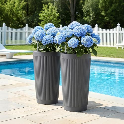 TUYOHW Set of 2 Large Round Tall Planter for Indoor or Outdoor 24" Flower Pots for Porch, Patio, Backyard, Large Planters for Outdoor Indoor Plants - Image 4
