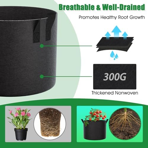 FEED GARDEN 25 Gallon Plant Grow Bags 8 Pack 300G Fabric Pots with Handles - Image 3