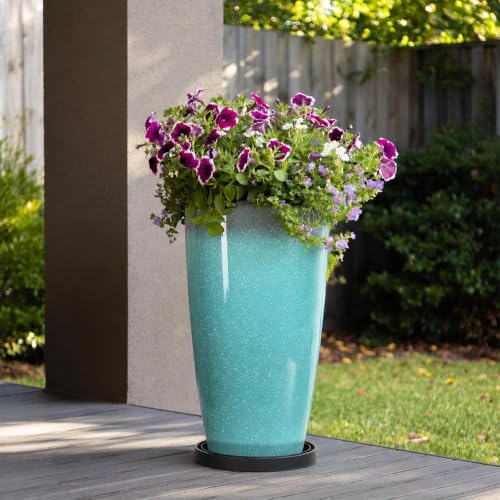 ZMTECH 21 Inch Tall Round Planters Set of 2, Large Plastic Flower Pots with Saucers and Drainage Holes, Plant Pots for Indoor Plants, Outdoor Patio & Porch Decor, Sky Blue with White Spots - Image 5