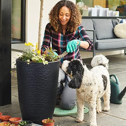 Worth Garden 21" H Tall Planters 2 Pack - 14'' Dia Resin Large Round Black Flower Pots for Outdoor Plants Trees - Imitation Stone Finish Plastic Indoor Front Porch 9 Gallon Decorative Container Patio - Image 3