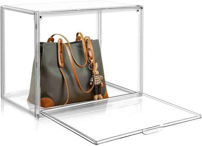 1 Pack Acrylic X-Large Shoe Box Clear Plastic Stackable Storage Boxes with Magnetic Door Shoe Organizer for Closet Sneaker Boot Shoe Storage,Fit up to US Size 14