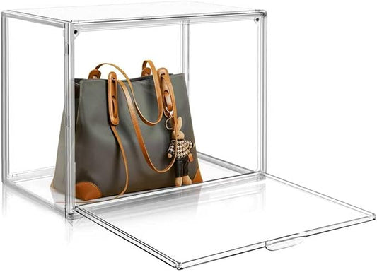 1 Pack Acrylic X-Large Shoe Box Clear Plastic Stackable Storage Boxes with Magnetic Door Shoe Organizer for Closet Sneaker Boot Shoe Storage,Fit up to US Size 14