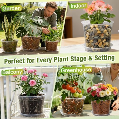 12/10/8/6/4 Inch Clear Nursery Pots with Drainage and Saucers, 20 Pack Large Clear Plastic Nursery Pots for Plants, Seedling Plant Pots for Repotting and Growing Plants, Flowers & Vegetables - Image 7