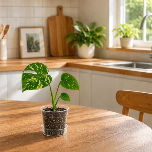 3 Inch Clear Plastic Plant Pot with Drainage Holes, Interlocking & Detachable Tray - Deep Saucer - Durable BPA-Free Plastic, Transparent Design, Raised Base for Airflow, Set of 12, 92-X-B-1 - Image 2