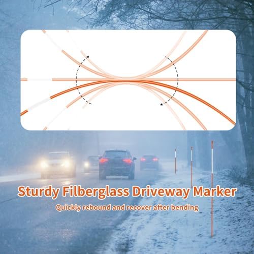 Growsun Driveway Marker 48 inch Orange Fiberglass 5/16 inch Dia Snow Fence Reflective Plow Stakes for Yard Walkways Parking Lots Safety Rods Edge, 50 Pack - Image 3
