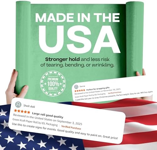 18" x 1200" (100 ft) Green Kraft Paper Roll, Pack of 4 - USA-Made Quality Craft Paper for Gift Wrapping, Kids' Arts & Crafts, School Projects - 100% Recycled, 50 lb Natural Material by IDL Packaging - Image 3
