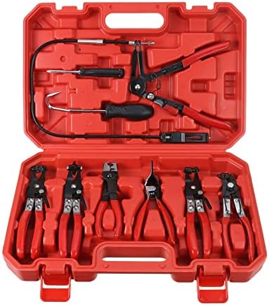 Handor 9pcs Hose Clamp Pliers, Wire Long Reach Hose Clamp Pliers Set Fuel Oil Water Hose Auto Tools for Automotive Coolant Radiator Heater and Water Hose with Band Flat or Large Clamps by Unknown