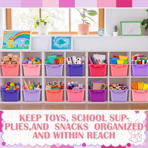 Dandat 32 Pcs Cubby Bins for Classroom Plastic Book Bins,Pink Series - Image 4