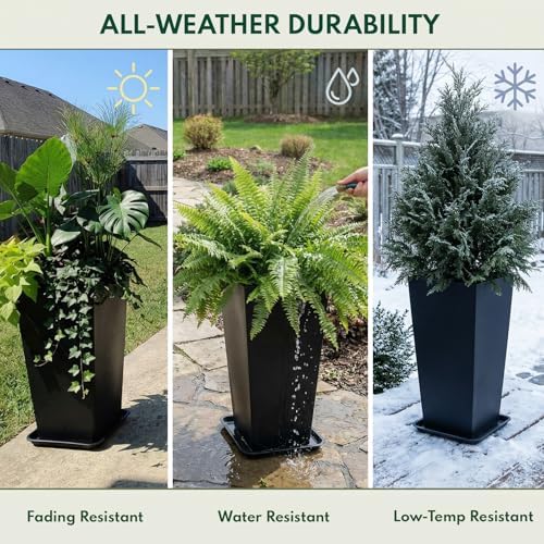 PASAMIC 30 Inch Outdoor Planters Set of 2, Large Tall Planters with Drainage Holes, Weather Resistant Flower Pots for Indoor & Outdoor Plants, Front Porch, Patio, Balcony, Garden, Black - Image 4
