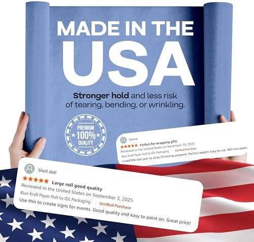 24" x 1200" (100 ft) Blue Kraft Paper Roll, Pack of 4 - USA-Made Quality Craft Paper for Gift Wrapping, Kids' Arts & Crafts, School Projects - 100% Recycled, 50 lb Natural Material by IDL Packaging - Image 3