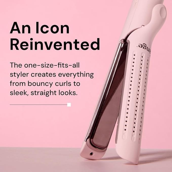 L'ANGE HAIR Le Duo Edge 360° Airflow Titanium Styler Blush | 2-in-1 Flat Iron Straightener & Curling Iron | 1” Wide Titanium Plates with Rounded Corners & Softly Beveled Edges (Blush)