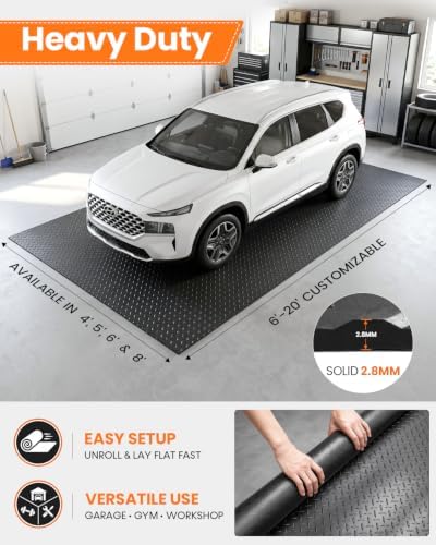 SEAL 4 x 6 FT Premium Garage Floor Mat, Solid 2.8mm Thick Lay-Flat Black Commercial Grade Heavy Duty Parking Mat for Golf Cart, Workbench, ATV, Water/Stain Resistant Runner (Embossed Diamond Plate) - Image 2
