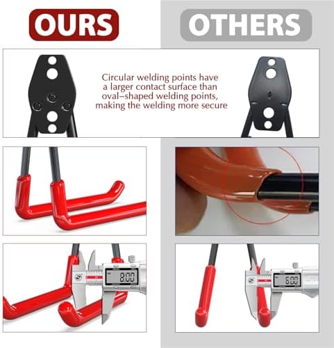 3-H Garage Wall Hooks 14 Pack,Garage Hooks Heavy Duty with Extra Welding Spots,Garage Hooks for Hanging,Garage Organizer for Garden,Lawn,Yard Tools,Chairs,Ladders,WeedEater,Shovel,Blower(Red) - Image 3