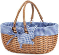 G GOOD GAIN Wicker Picnic Basket with Double Folding Handles,Willow Picnic Hamper,Natural Hand Woven Easter Basket,Easter Eggs and Candy Basket,Bath Storage,Gift Packing Basket.Blue by GGOODGAIN