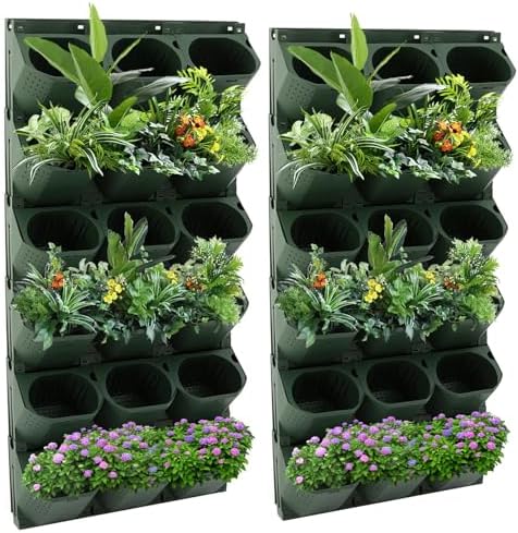 36-Pot Wall Mounted Planter – Vertical Wall Planter with Water Storage Layer, Stackable Flower Pot Holder for Indoor Outdoor Garden Balcony (12 * 3-Pot) (Army Green) by kunghei