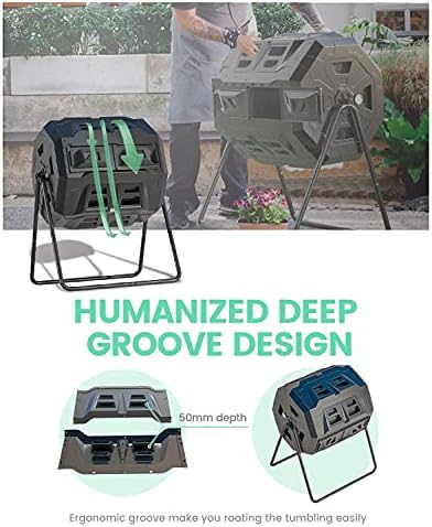 43 Gallon Dual Chamber Tumbling Composter with Integrated Thermometer - Rotatable Outdoor Compost Bin, Dual Batch Design for Garden Waste, Black - Image 4
