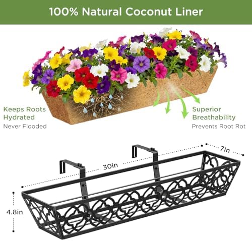 Y&M 6-Pack 30 Inch Railing Planter Boxes, Hanging Balcony Planter, Adjustable Deck Railing Planter Box, Metal Window Boxes Outdoor for Fence, Porch - Image 3