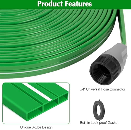 Sprinkler Hose with Holes, 150FT (75FT x 2) Heavy Duty Flat Soaker Hoses - Image 2