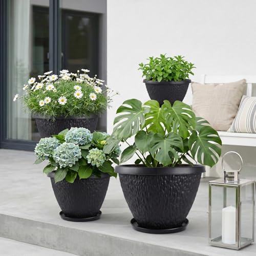 Nooulap 12 inch Plant Pots Outdoor Indoor, 4 Pack, Black - Image 6