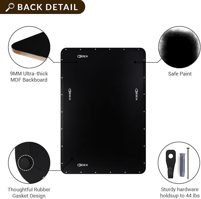 ANDY STAR Wall Mirror for Bathroom, 30"x40" Black Bathroom Mirror, Modern Rounded Rectangle Metal Frame Mirror for Vanity, Matte Stainless Steel