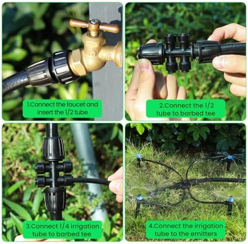 MIXC Drip Irrigation System,Quick Connector Garden Watering System Automatic Sprinkler System Kit for Lawn Raised Bed Greenhouse Plant Watering System (16FT Main Tube+ 79FT 1/4'' Tube) - Image 6