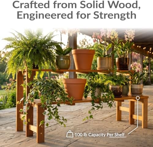 Sunnydaze 2-Tier Wooden Plant Stand for Indoor or Outdoor Use, 47” W - Image 4