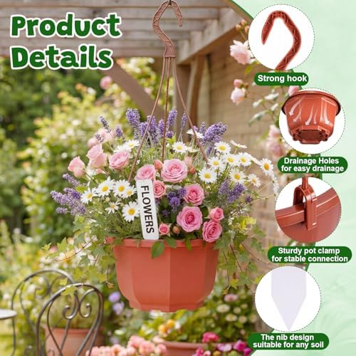 200 Pack 5.1 Inch Plastic Hanging Pots Bulk Nursery Hanging Planters with Hooks and Drainage Small Grower Pots for Indoor Outdoor Plants, Garden, Includes 200 Labels(Brown) - Image 3