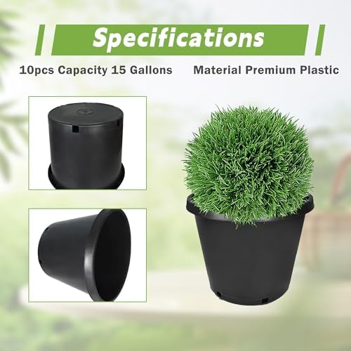 HOSTIC 15 Gallon Flexible Nursery Pots Gallon Pot with Drainage Holes Plastic Plant Container Suitable for Indoor Outdoor Vegetables Flowers Plants 10 PCS - Image 3