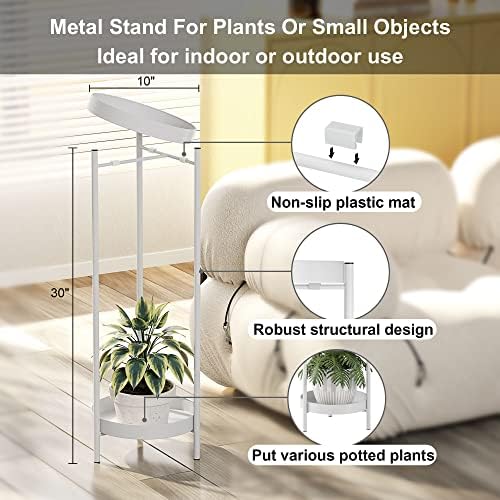 Plant Stand,2 Tier Metal Flower Plants Holder with 2 Removable Display for Indoor or Outdoor,Pot Plant Planter Display(30 X 10in,White) - Image 2