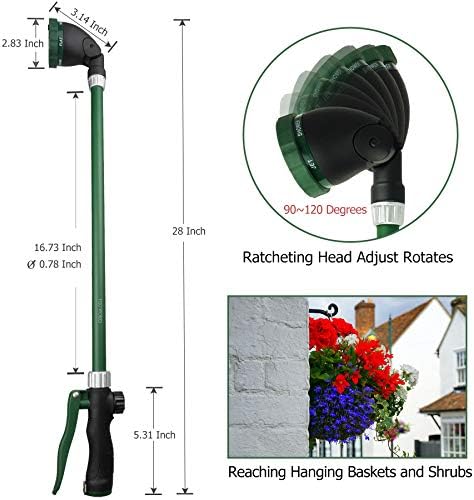 Heavy Duty 28 Inch Watering Wand with Pivoting Head, Adjustable Garden Hose Water Sprayer Wand with Ergonomic Handle, Spray 6 Watering Patterns, Perfect for Watering Seedling Beds, Flowers - Image 2