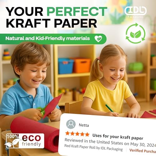 Red Kraft Paper Roll 36" x 2160" (180 feet) - USA-Made Craft Paper Roll 50lb Thickness for Art - Red Wrapping Paper for Gift Wrapping & Moving - High-Density Roll for School by IDL Packaging - Image 5